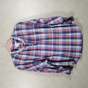09547 Finley blue and peach 3/4 sleeve plaid blouse M